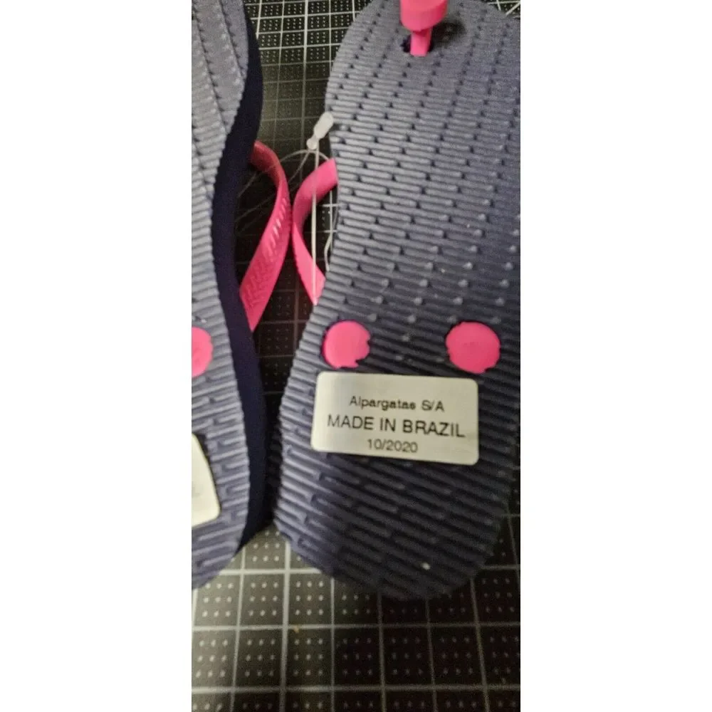 NWT Havaianas Brazil made Blue & Neon PInk Flip Flop kids 2Y/foot‎ 20.7- 21cm